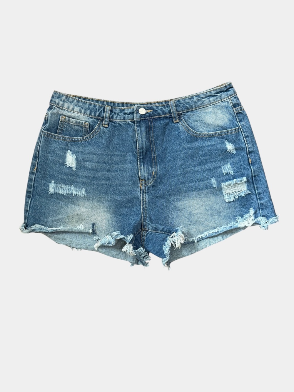 SHEIN Distressed Light Blue Denim Frayed Hem Shorts